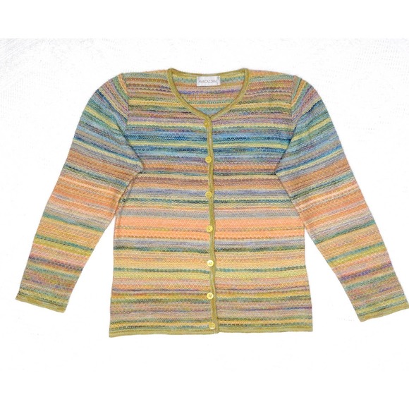 MARCAZZANI Small womens sweater button front made in italy yellow green blue - Picture 1 of 8